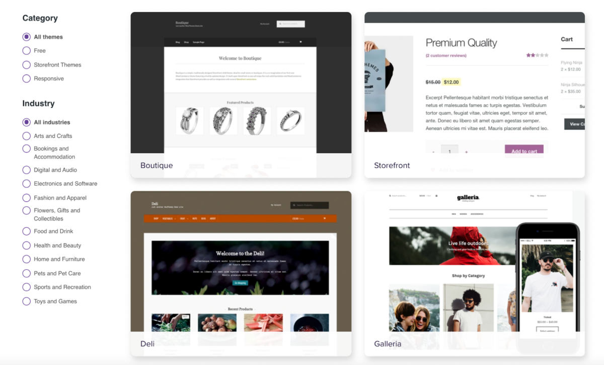temi woocommerce templates